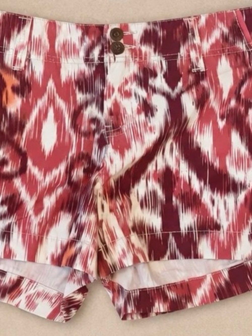 Sonoma Red Ikat Print Stretch Bermuda Shorts